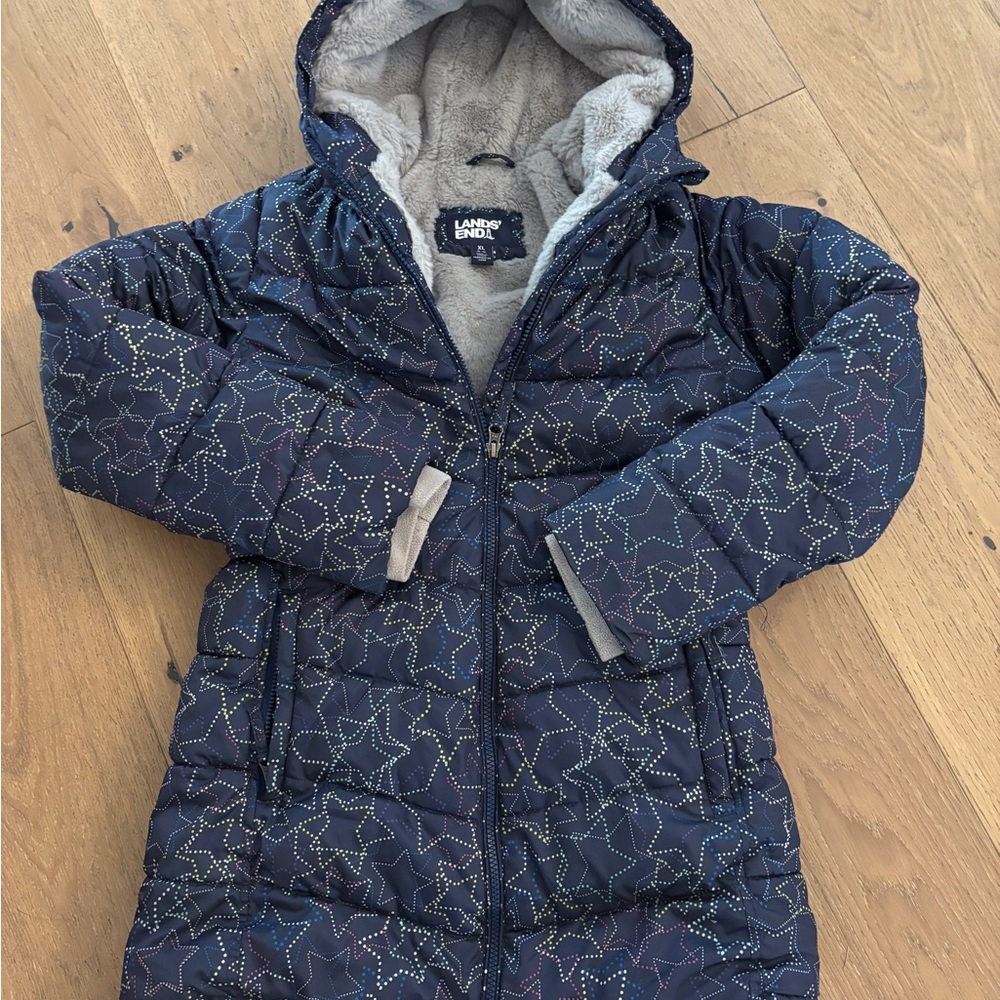 Lands' End Navy Star Print Jacket with Fleece Lining